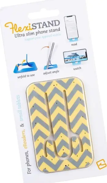 Mbajtëse telefoni Thinking Gifts Flexistand, portative, për eReader dhe tablet të vogël, model Yellow Chevron