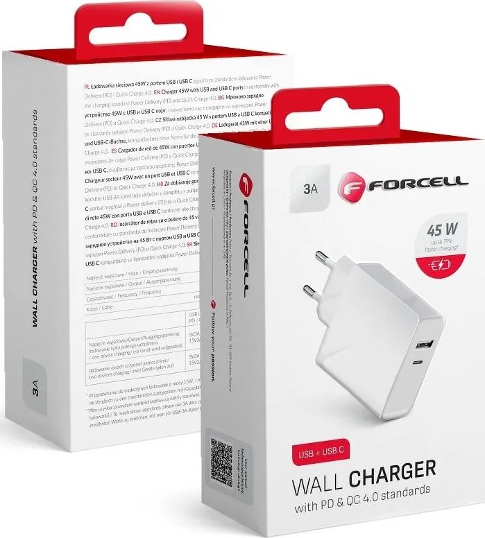 Karikues rrjeti ForCell TFK-TC-45WPD, 45W, USB C, i bardhë - 1