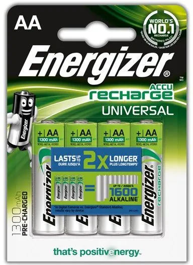 Bateri rikarikuese Energizer AA, 1300mAh, pako 4 copë, jeshile - 1