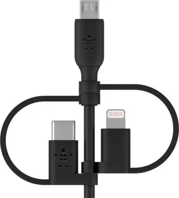 Kabllo USB Belkin CAC001, USB A në USB C microUSB Lightning, 1m, e zezë