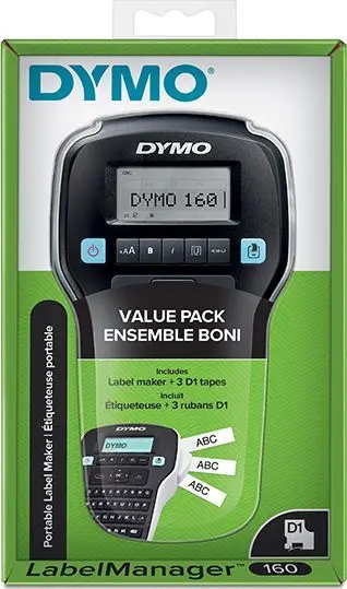 Etiketues Dymo LabelManager 160 Value Pack, me tastierë, me 3 kaseta D1, i zi