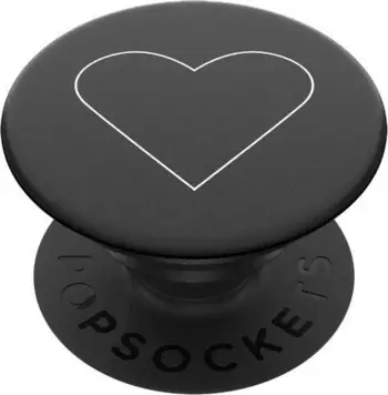 Mbajtëse telefoni PopSockets PopGrip White Heart Black, rrëshqitëse, pjesë e sipërme e zëvendësueshme, e zezë