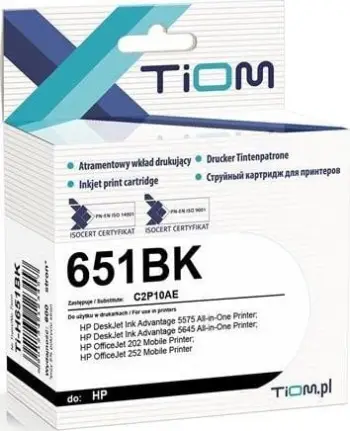 Katrushë boje Tiom Ink për HP 651BK C2P10AE, 22ml, e zezë