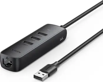 Zgjerues HUB USB Ugreen 1x RJ-45 + 3x USB-A 2.0 (6957303829842), i zi