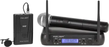 Mikrofon wireless Azusa WR-358LD, sistem VHF me 2 kanale, dore dhe kapëse, i zi