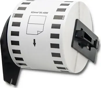 Rrip etikete Qoltec për Brother DK-22205, 62mm x 30.48m, i bardhë me printim të zi
