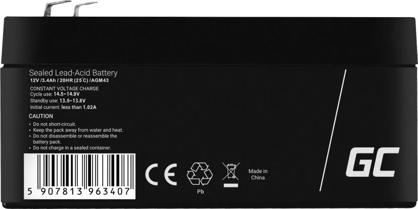 Bateri Green Cell, 12V / 3.4Ah, e zezë - 2