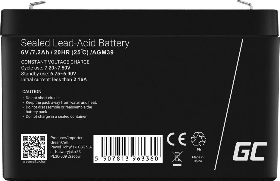 Bateri Green Cell AGM VRLA 6V 7.2Ah - 4