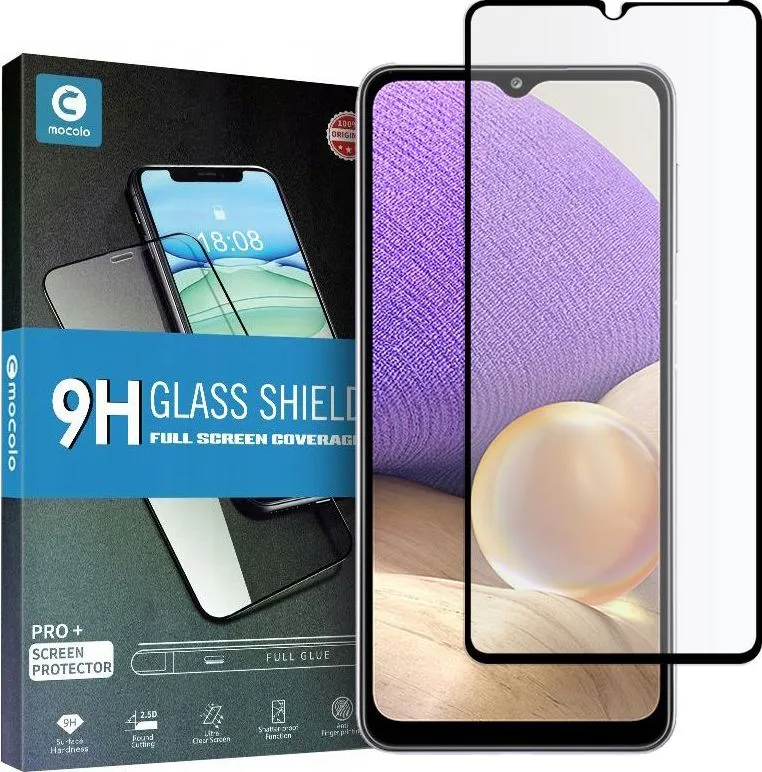 Xham mbrojtës Mocolo TG + ngjitës i plotë, për GALAXY A32 5G, i zi - 1