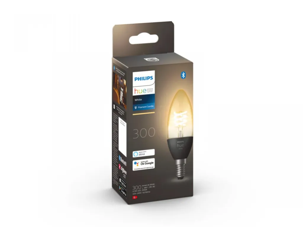 Llambë inteligjente Philips Hue White Filament, LED E14, me Bluetooth, dritë e ngrohtë - 1