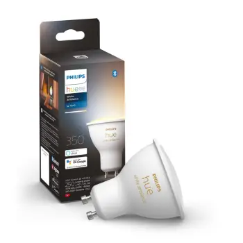 Llambë smart Philips Hue White Ambiance GU10, dritë e bardhë e rregullueshme, kontroll me Bluetooth, e bardhë