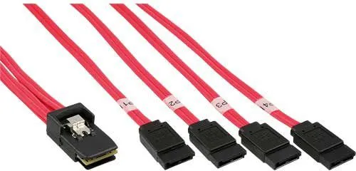 Kabllo Mini SAS InLine SFF 8087 në 4x SATA, 0.75m, e kuqe - 1