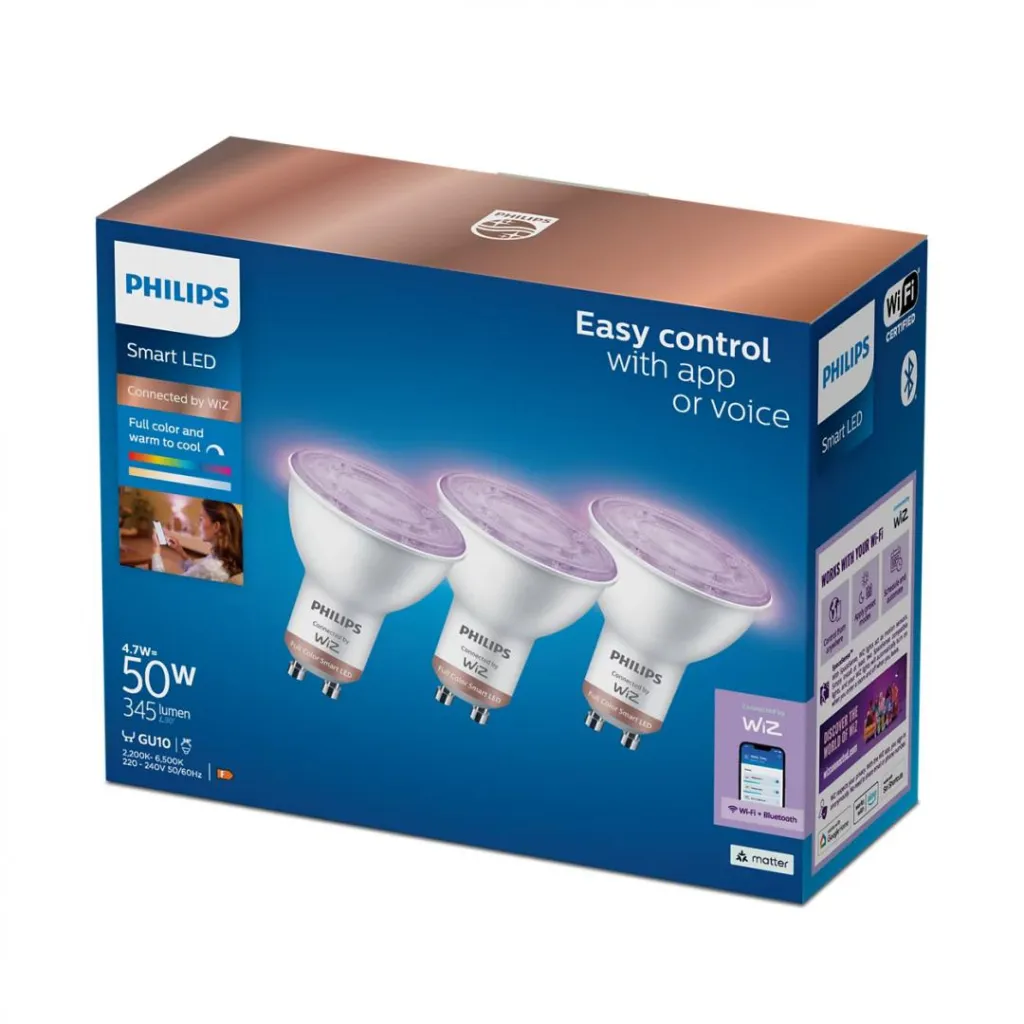 Set llamba inteligjente WiZ PAR16, GU10, RGB, 4.7W, të bardha - 1