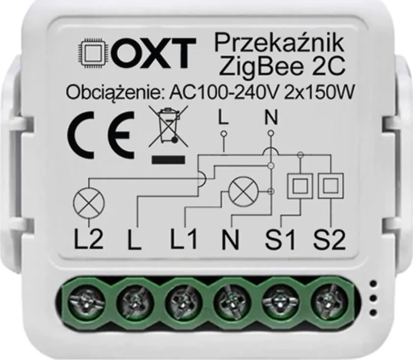 Modul inteligjent OXT Mini Relay, 2 qarqe, ZigBee Tuya, i bardhë - 1