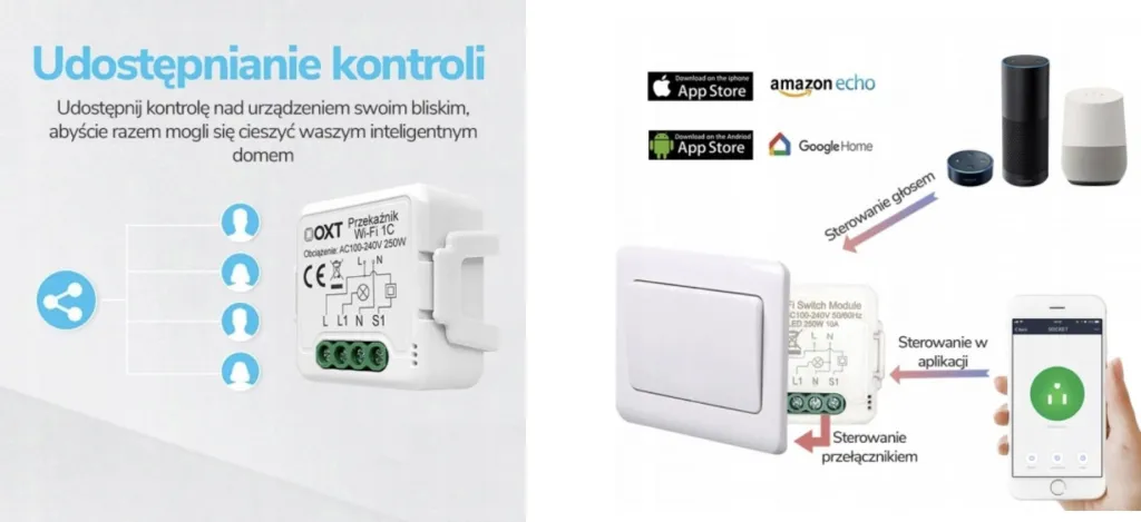 Modul inteligjent OXT Mini Relay, 2 qarqe, ZigBee Tuya, i bardhë - 3