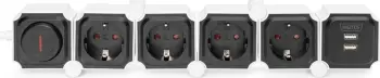 Prizë zgjatuese Digitus DA-70620, 4 dalje, 2x USB, 1.6 m, bardh e zi