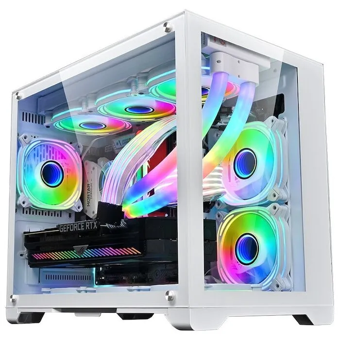 Kuti kompjuteri 1STPLAYER Gaming MV6, Cube Tower, 6 ventilatorë ARGB, e bardhë - 1