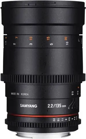 Objektiv kinematografik Samyang 135mm T2.2 VDSLR, për Nikon, i zi