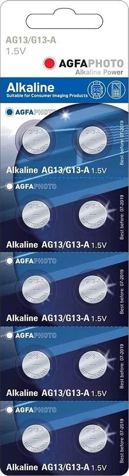 Bateri button Agfa LR44, 1.5V, 180mAh, paketim 10 copë - 1
