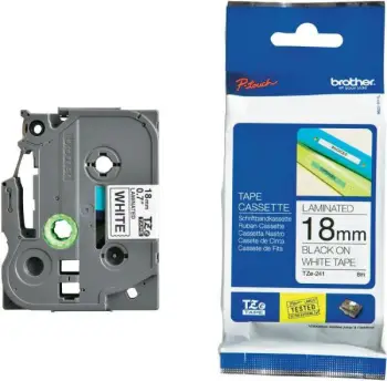Shirit etiketa Brother TZ-241, i laminuar, 18mm, 8m, i bardhë me tekst të zi