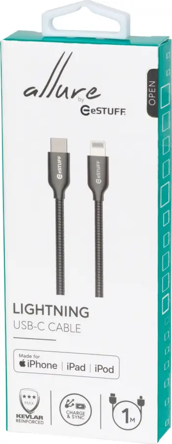 Kabllo Lightning ESTUFF ES602160, 1m, çelik inox, argjendtë