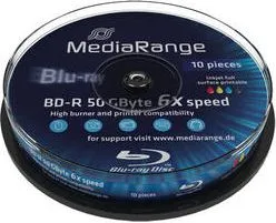 Disk Blu-ray MediaRange BD-R MR509, 50GB, 6x, i bardhë - 1