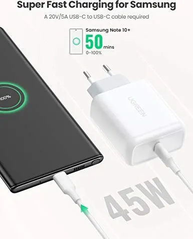 Karikues murale UGREEN Fast Charge, 45W, USB C, i bardhë - 3