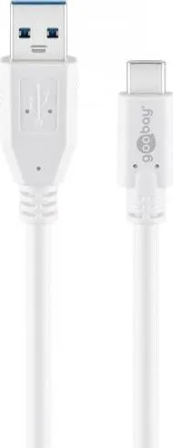 Kabllo USB Pro USB A në USB C, 1m, USB 3.0, e bardhë - 1