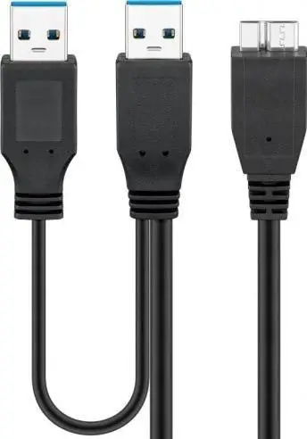 Kabllo USB 3.0 Pro Y, dual power, SuperSpeed 5 Gbit/s, e zezë