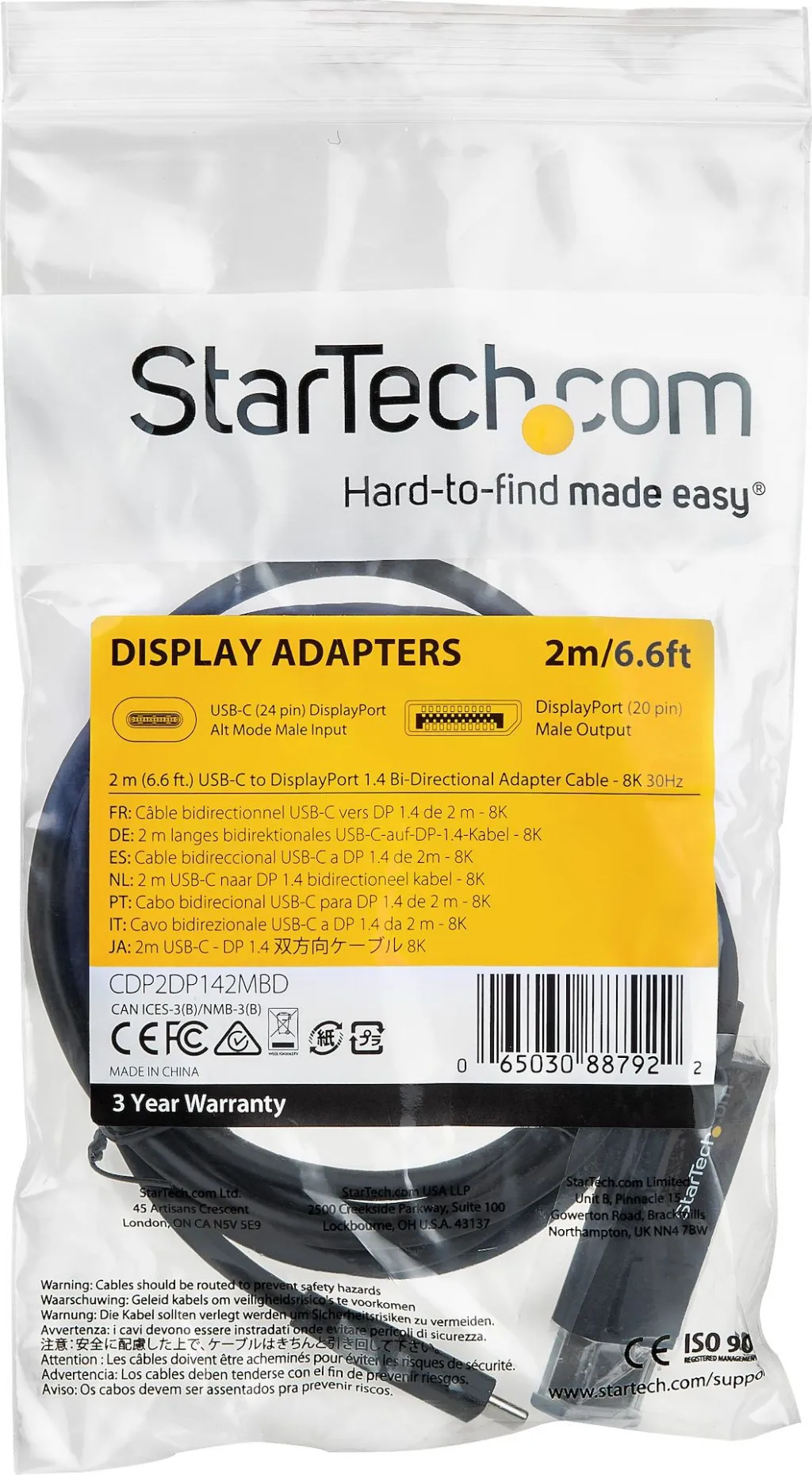 Kabllo StarTech.com USB C në DisplayPort 1.4, 2m, 8K 60Hz, e zezë - 5