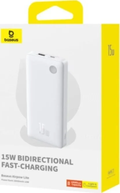 Bateri e jashtme Baseus Airpow Lite, 10000mAh, 15W, e bardhë - 1