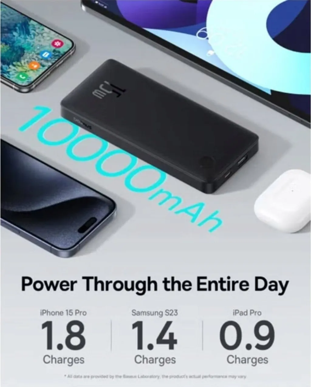 Bateri e jashtme Baseus Airpow Lite, 10000mAh, 15W, e bardhë - 4