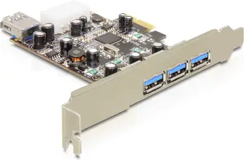 Kartë zgjeruese USB Delock 89281, PCIe 2.0 x1, 4x USB 3.0, e zezë