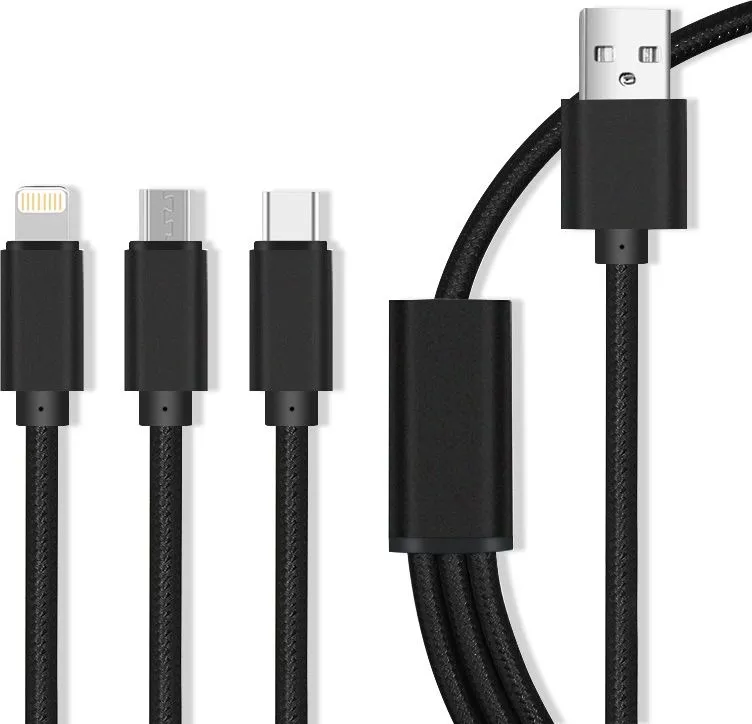 Kabllo USB Plug A 3in1 Fas, Micro USB Type C 8 PIN, 2.1A, najlon - 1