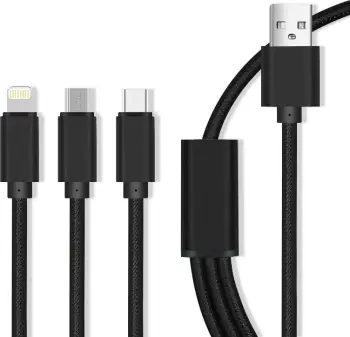 Kabllo USB Plug A 3in1 Fas, Micro USB Type C 8 PIN, 2.1A, najlon