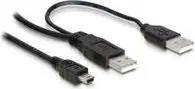 Kabllo Delock, miniUSB - 2 x USB-A, 1m, e zezë