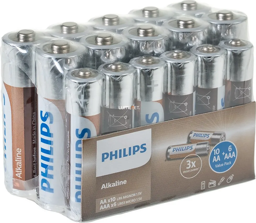 Set baterish Philips NRG, 16 copë, alkaline - 1