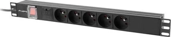 Prizë PDU Lanberg 19" 1U, 5x 230V, 16A, 2m, e zezë - 1