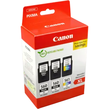 Toner Canon Tinte PG-560XL/CL-561XL 3712C012 3er Multipack (2xBK/Color) inkl. Fotopapier