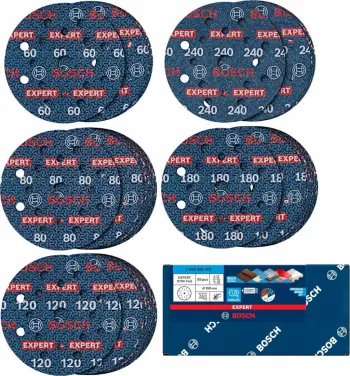 Disk zmerile Bosch EXPERT O780 150 mm, me rzep, set 55 copë (60/80/120/180/240)