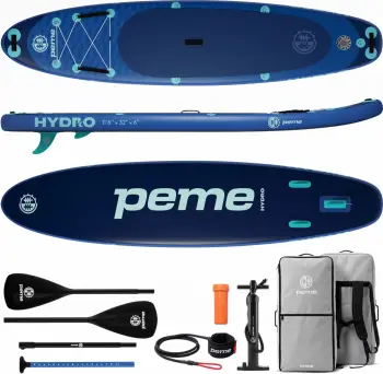 Dërrasë SUP me fryrje Peme Hydro 350 350x81x15cm, deri 166kg, set me lopatë, pompë, çantë, leash e finka, blu
