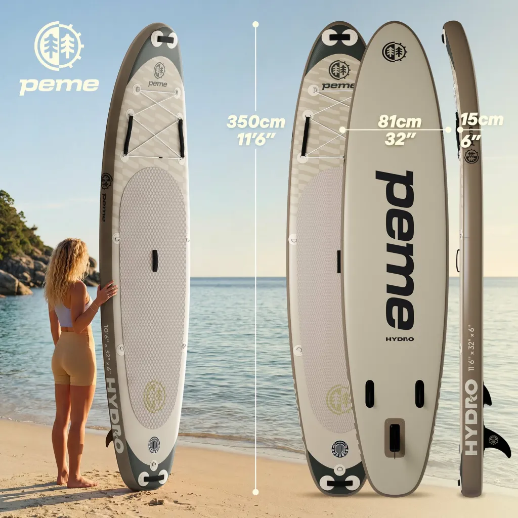 Dërrasë SUP me fryrje Peme Hydro 350 350x81x15 cm, Allround, deri 166 kg, set me lopatë/pompë/çantë, bezhë - 2