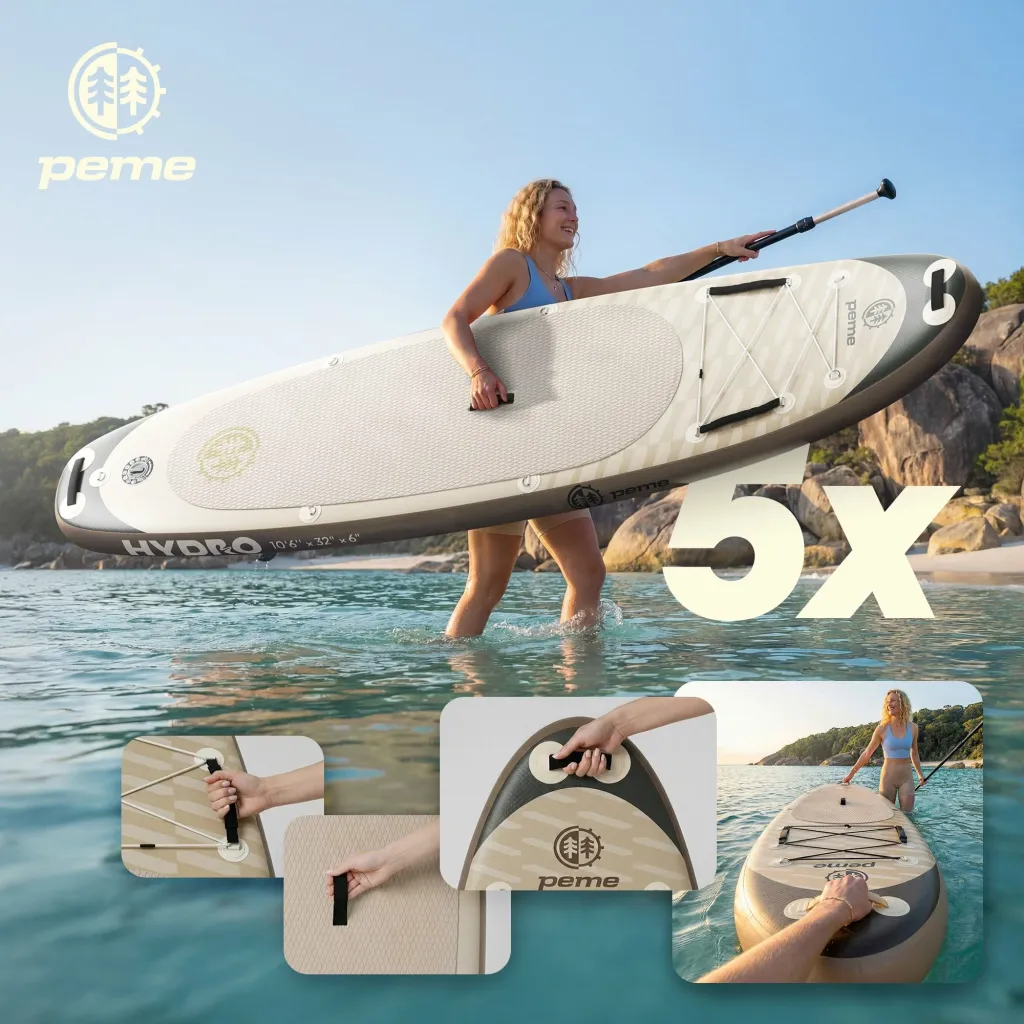 Dërrasë SUP me fryrje Peme Hydro 350 350x81x15 cm, Allround, deri 166 kg, set me lopatë/pompë/çantë, bezhë - 4