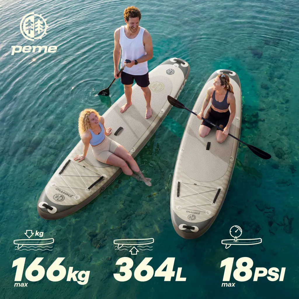 Dërrasë SUP me fryrje Peme Hydro 350 350x81x15 cm, Allround, deri 166 kg, set me lopatë/pompë/çantë, bezhë - 6