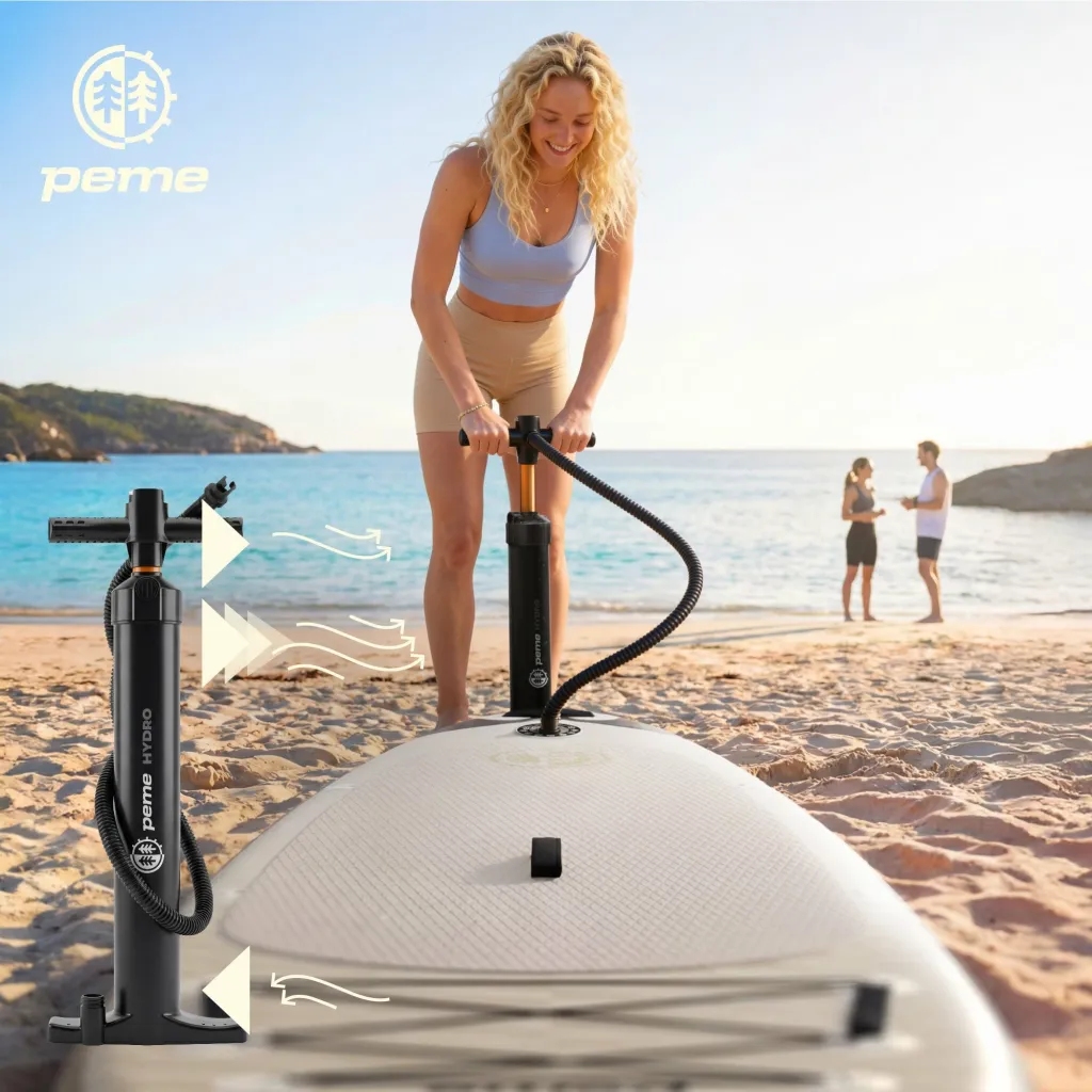 Dërrasë SUP me fryrje Peme Hydro 350 350x81x15 cm, Allround, deri 166 kg, set me lopatë/pompë/çantë, bezhë - 9