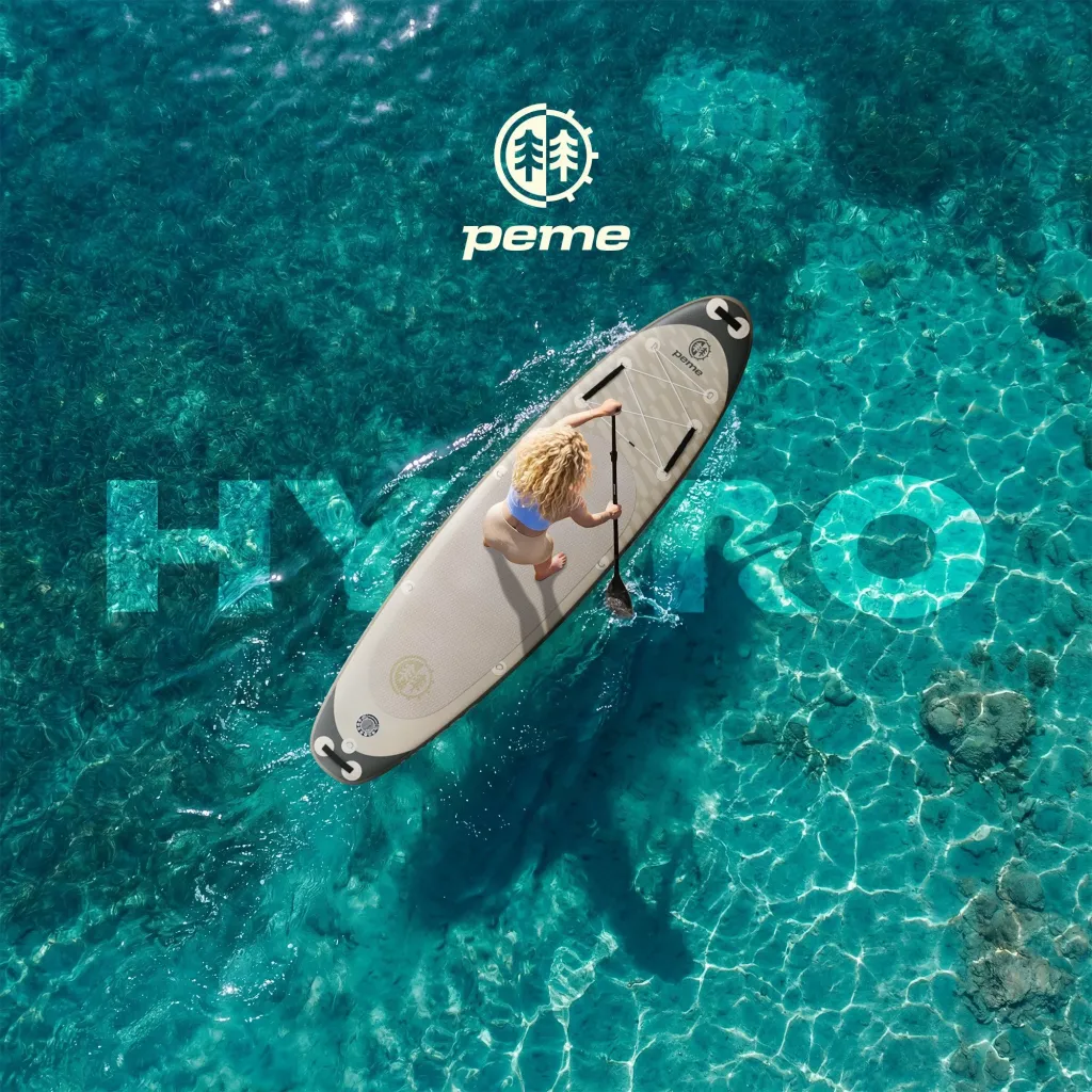 Dërrasë SUP me fryrje Peme Hydro 350 350x81x15 cm, Allround, deri 166 kg, set me lopatë/pompë/çantë, bezhë - 10