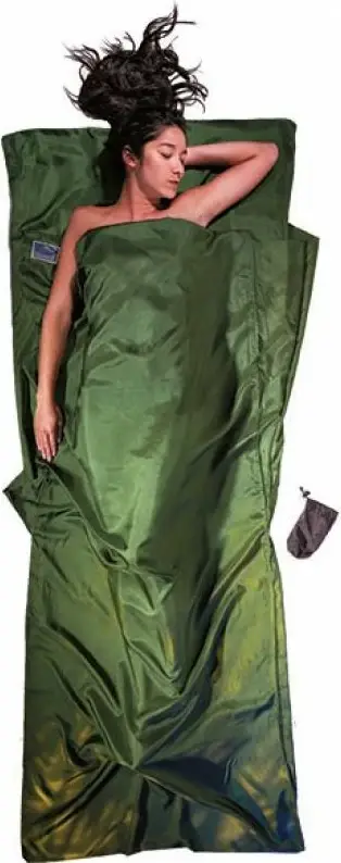 Thes gjumi i brendshëm mëndafshi COCOON TravelSheet, ngjyrë ulliri