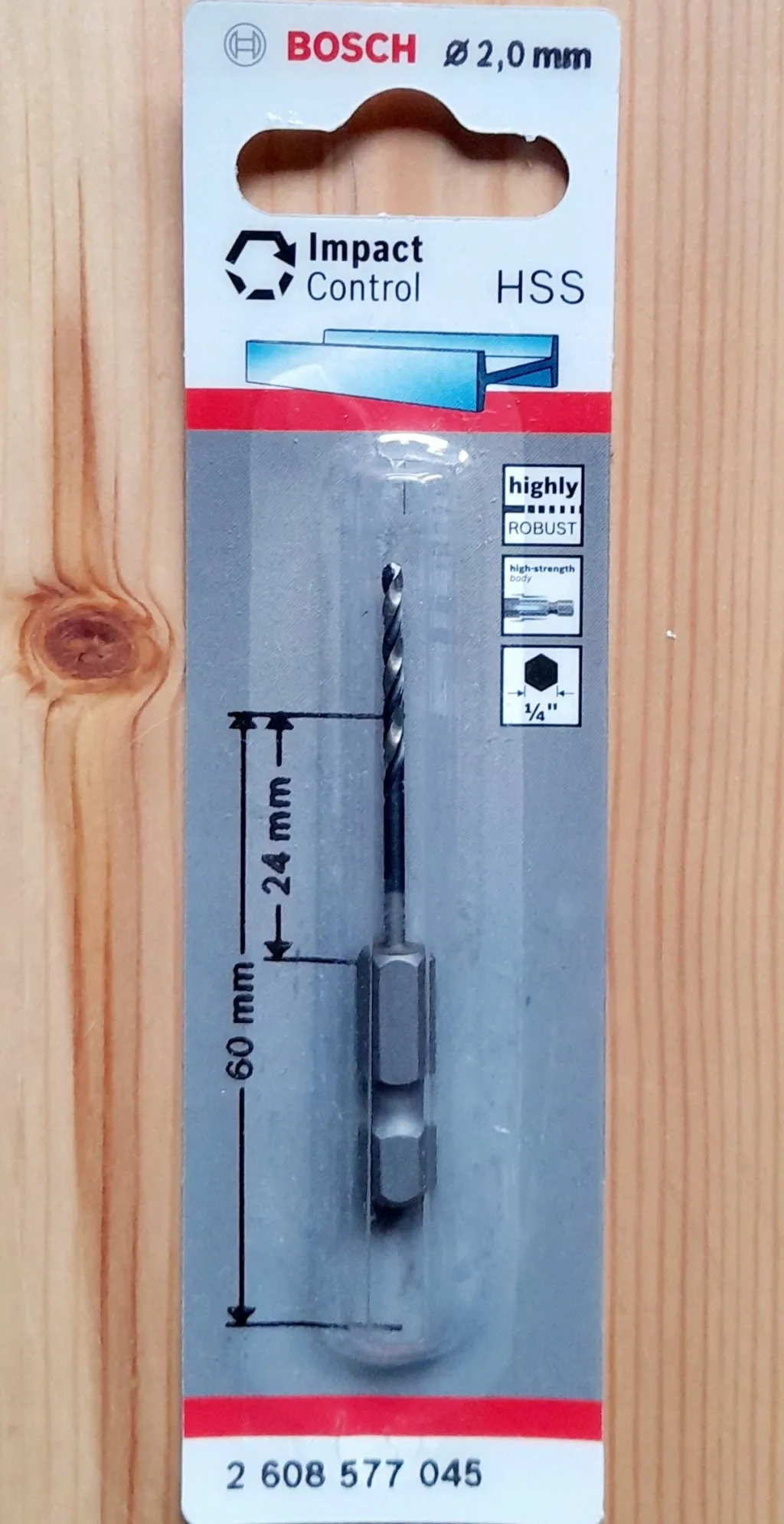 Bit shpimi për metal Bosch 2608577045 2.0 mm, heks 1/4\", 60 mm, 1 copë - 2