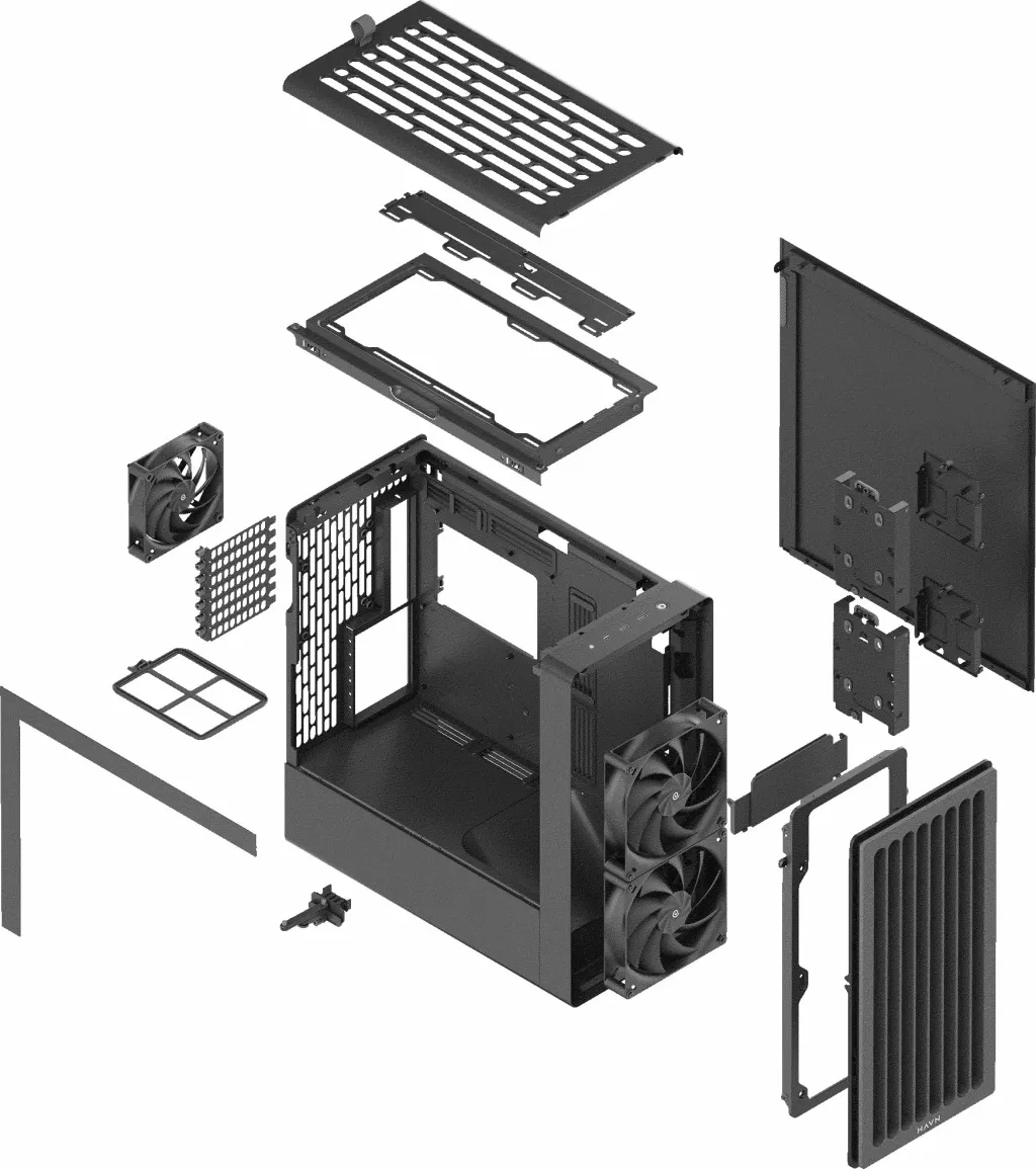 Kasë Havn BF 360 Flow (HVN-CA-BF360-04), Midi Tower, E-ATX/ATX, x3 ventilator, USB-C, e zezë - 8