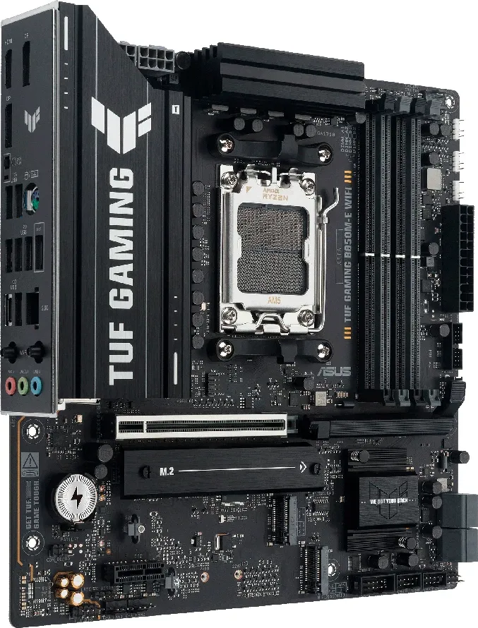 Pllakë amë ASUS TUF Gaming B850M-E WIFI, AM5, mATX, DDR5 4xDIMM, 3x M.2, 4x SATA, PCIe 5.0, 2.5GbE, WiFi 6E, Bluetooth 5.3 - 2